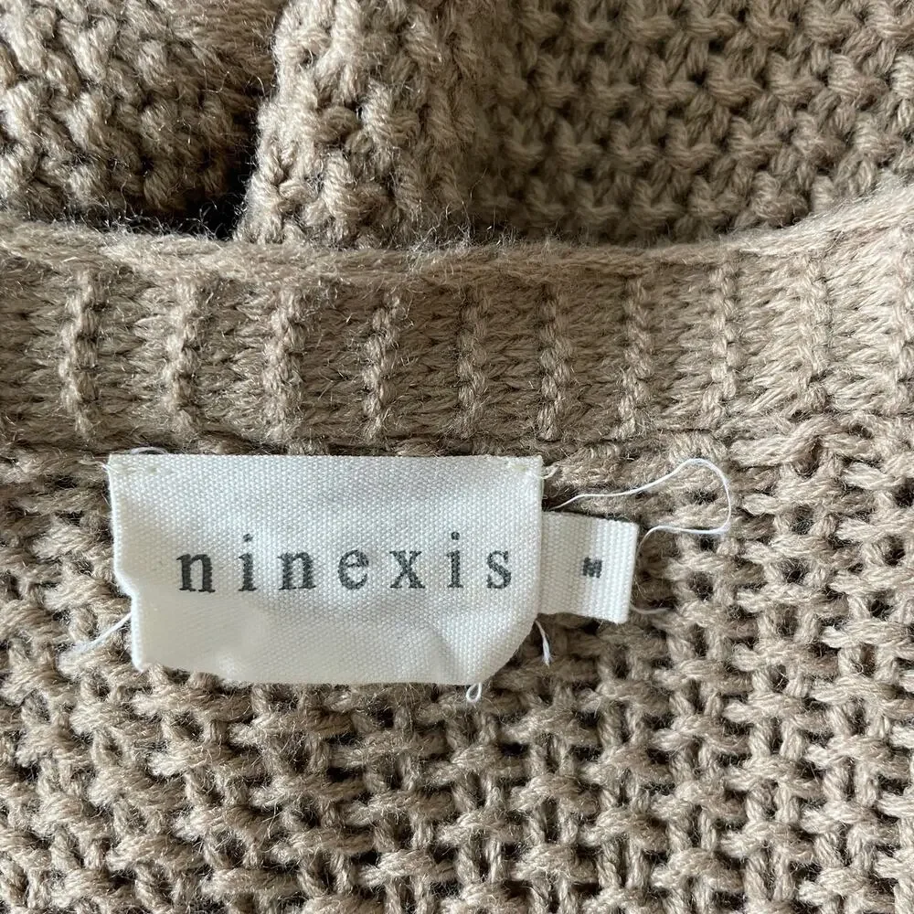NINEXIS Tan Beige Chunky Knit Open Front Longline Cardigan Sweater Womens M - Picture 8 of 9